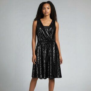 WHBM Black sequin sleeveless dress